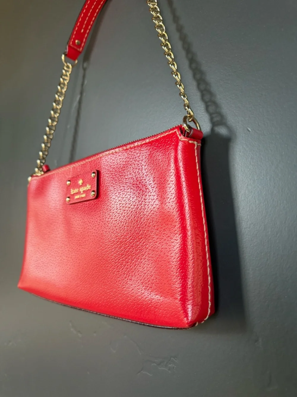 Kate Spade New York Wellesley Byrd Shoulder Bag Empire Red Pebbled Leather NWOT